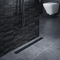 Душевой трап (лоток) Timo Drain System Lines DS230108/03 80 см, с решеткой, перфорированный, черный матовый