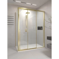 Душевой уголок Veconi Premium Prato PR3/R-SP-14090-01-G-C4 140x90 см R, профиль золотой матовый, стекло прозрачное
