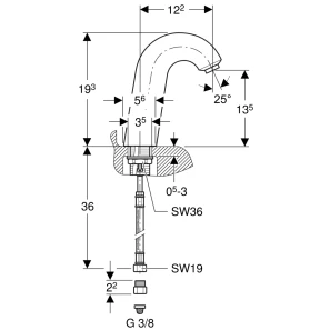 Изображение товара сенсорный смеситель для раковины geberit тип 60, питание от сети, с миксером и ручкой 115.722.21.1