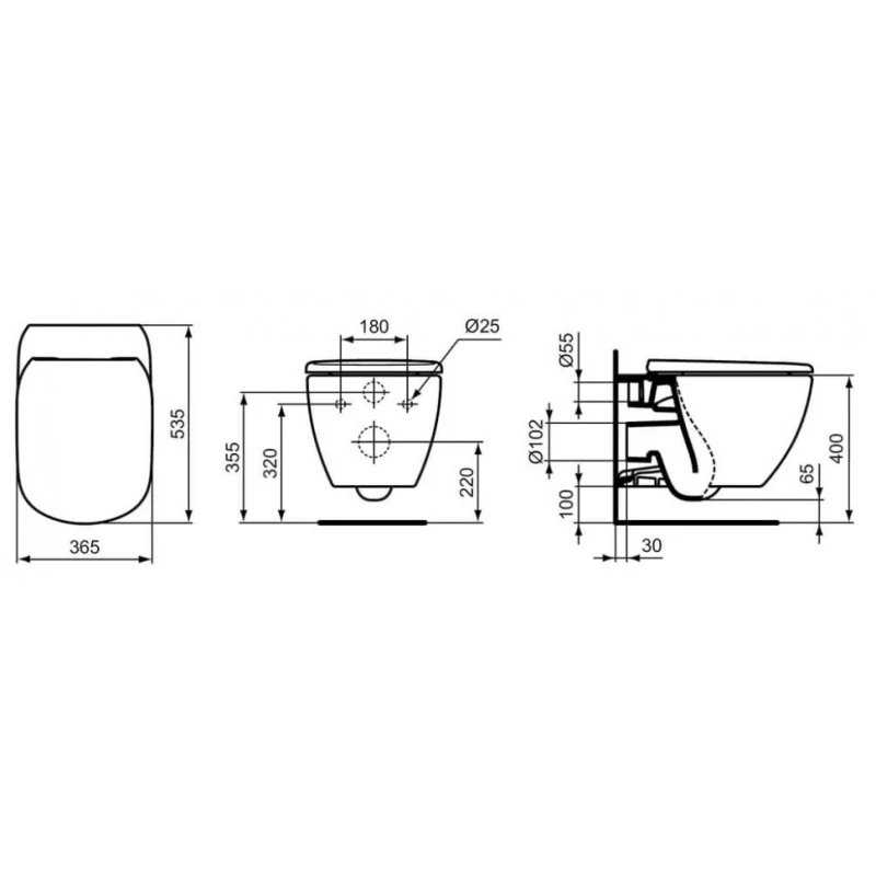 Комплект подвесной унитаз T0079V1 + T3527V1 + система инсталляции  R020467 + R0121AA Ideal Standard Prosys Tesi T0079V1R0121AA