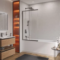 Шторка на ванну Cezares Slider SLIDER-FIX-VF-11-90/150-C-GM 90 см, профиль оружейная сталь матовый, стекло прозрачное