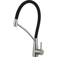 Смеситель для кухни Fmark FS8255L-01 с гибким изливом, сатин/черный