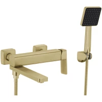 Смеситель для ванны Fmark FS8724-22C с душевым гарнитуром, золотой матовый