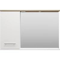 Зеркальный шкаф Misty Респект Э-Рес02120-1Л 118x80 см L, с подсветкой, выключателем, белый глянец/светлое дерево