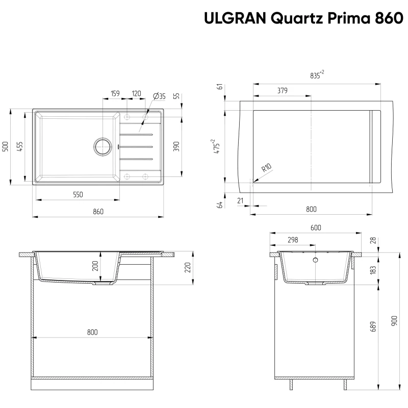 Кухонная мойка Ulgran лен Prima 860-02