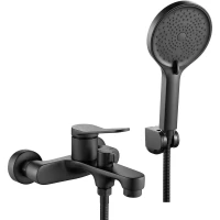 Смеситель для ванны Shevanik S6202H с душевым гарнитуром, черный матовый