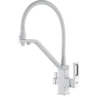 Смеситель для кухни Gappo G4317-8 с подключением к фильтру, гибким изливом, хром/белый