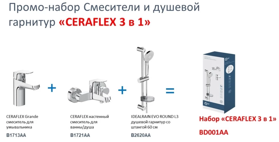 Комплект смесителей Ideal Standard Ceraflex BD001AA - фото 6