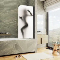 Шторка на ванну MaybahGlass MGV-930-ФП016-6 80 см R, профиль черный матовый, стекло фотопечать