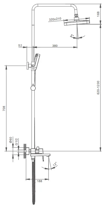 Душевая система Splenka S01.24 320x210 мм, со смесителем, хром - фото 2