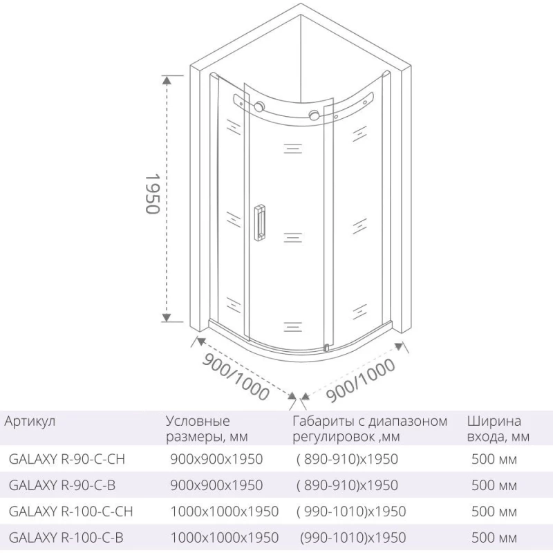 Душевой уголок 100x100 см Good Door Galaxy R-100-C-B прозрачное