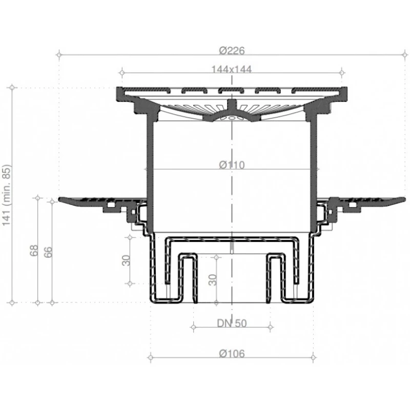 Душевой трап 144x144/50 мм хром Pestan Confluo Standard Square Vertical 13000019