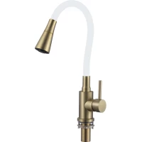 Смеситель для кухни Savol S-3002CM-02 с гибким изливом, золотой матовый/белый