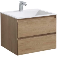 Тумба с раковиной натуральный дуб 60 см Vincea Luka VMC-2L600NO + VCB-13600W