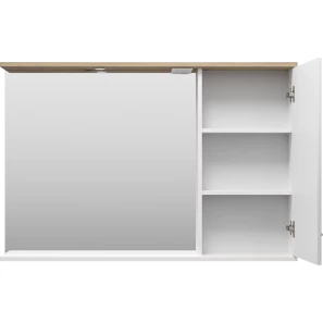 Изображение товара зеркальный шкаф misty респект э-рес02120-1п 118x80 см r, с подсветкой, выключателем, белый глянец/светлое дерево