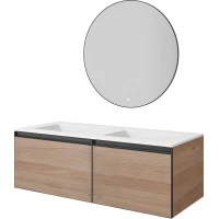 Комплект мебели Armadi Art Quatro Willow 790-M2-140(70+70)-W-A+L + 793-140-2-W + 545-100-GM 141 см, подвесной, с подсветкой, ива