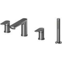 Смеситель на борт ванны Newform Haka 72082C.59.064 с душевым гарнитуром, оружейная сталь матовый