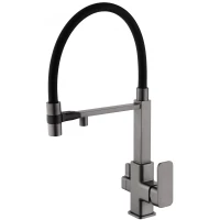 Смеситель для кухни Wonzon & Woghand WW-88458012-BGM с подключением к фильтру, гибким изливом, темный графит матовый