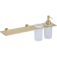 Стакан для зубных щеток с дозатором для жидкого мыла Savol S-002169C настенный, золотой матовый