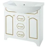 Тумба с раковиной белый глянец золотая патина 76 см Bellezza Тиффани 4630512110384 + 4620008197470