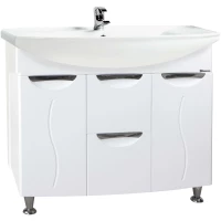 Тумба с раковиной белый глянец 86,5 см с бельевой корзиной Bellezza Глория 4638514100013 + 4620008197357