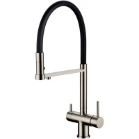 Смеситель для кухни Grocenberg GB4095NK с подключением к фильтру, гибким изливом, никель
