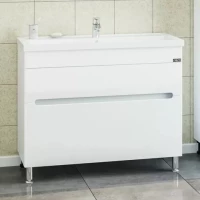 Тумба с раковиной белый глянец 101 см Санта Лондон 224009L + FOCTEP100