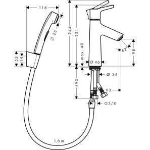 Изображение товара смеситель для раковины с донным клапаном с гигиеническим душем hansgrohe talis s 72290000