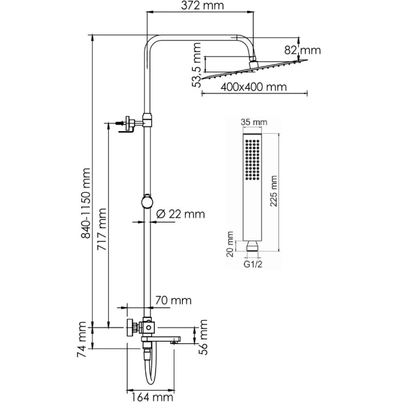 Душевая система 400 мм WasserKRAFT A199.119.103.087.CH Thermo