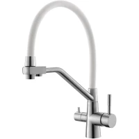 Смеситель для кухни Esko K25 W с подключением к фильтру, гибким изливом, нержавеющая сталь/белый