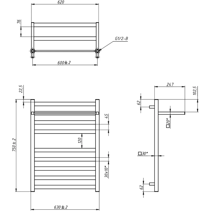 Полотенцесушитель водяной Grota Comfort 4650186715746 750x630, черный матовый Полотенцесушитель водяной Grota Comfort 4650186715746 750x630, черный матовый