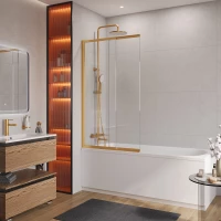 Шторка на ванну Cezares Slider SLIDER-FIX-VF-11-90/150-C-BORO 90 см, профиль золотой матовый, стекло прозрачное