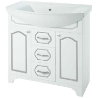 Тумба с раковиной белый глянец серебряная патина 76 см Bellezza Тиффани 4630512110391 + 4620008197470