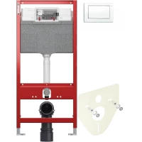 Инсталляция для унитаза Tece TECEplanus 9300302 + 9200010 + 9380014 + 9240314 с кнопкой смыва, белый глянец