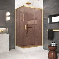 Душевой уголок Vegas Glass ZA-F Protec 120*70 03 05 120x70 см, профиль золотой матовый, стекло бронза