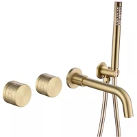 Смеситель для ванны Feramolli Amos GL288 CoolStart, встраиваемый, с душевым гарнитуром, золотой матовый