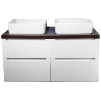 Тумба с раковиной белый глянец 119,6 см со столешницей бук темный Jorno Wood Wood.01.60/P/W + Wood.01.60/P/W + Wood.06.120/DW + 0085176 + 0085176