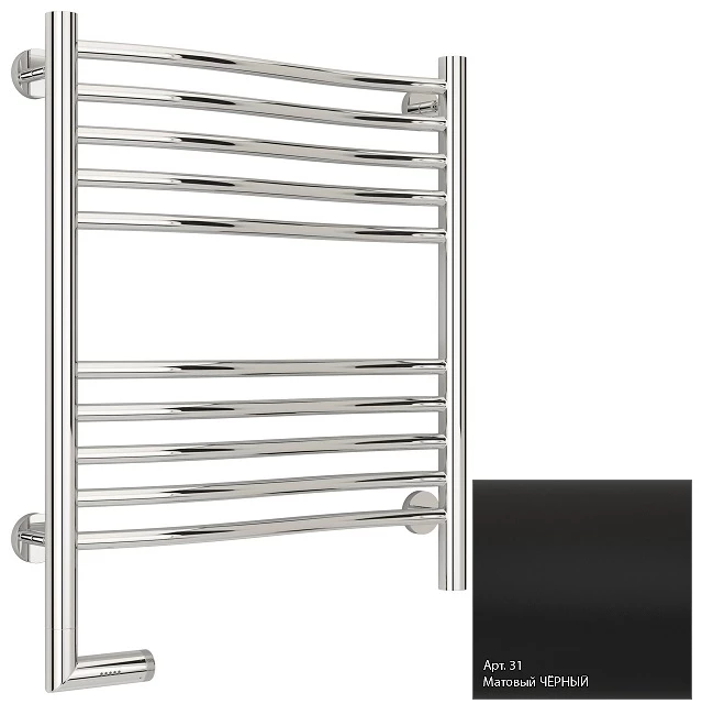 

Полотенцесушитель электрический 600x500 черный матовый МЭМ левый Сунержа Флюид 2.0 31-5220-6050