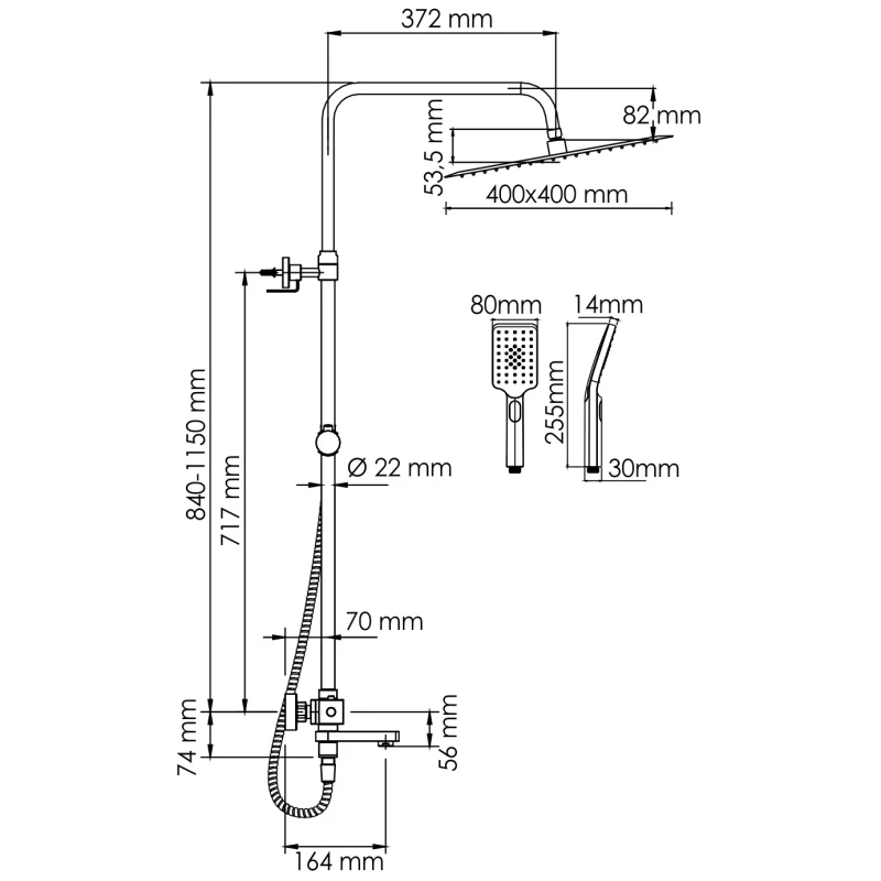 Душевая система 400 мм WasserKRAFT A199.119.126.010.CH Thermo