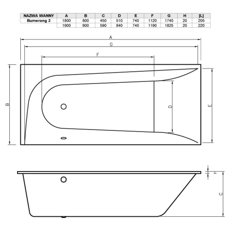 Акриловая ванна 180x80 см левая Vayer Boomerang GL000010188