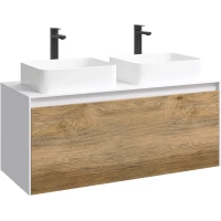 Тумба с раковиной белый глянец/дуб балтийский 120 см Aqwella 5 Stars Mobi MOB0112W + MOB0712DB + 641945 + 641945