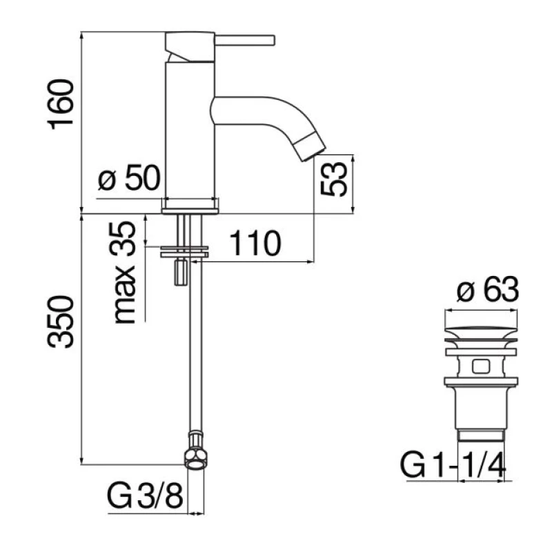 Смеситель для раковины с донным клапаном Nobili Live LV00118/2BM