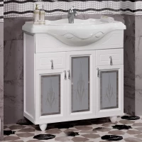 Тумба с раковиной белый матовый 87 см с художественным стеклом Opadiris Тибет