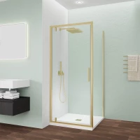 Душевой уголок Veconi Ottimo OP30G-SP-9070-01-C9 90x70 см, профиль золотой матовый, стекло прозрачное