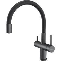Смеситель для кухни KuchenStern Wurm FE 750GM80 с подключением к фильтру, гибким изливом, вороненая сталь