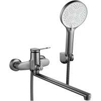 Смеситель для ванны Shevanik S6222T универсальный, с душевым гарнитуром, оружейная сталь
