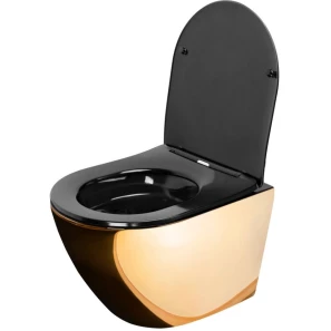 Изображение товара унитаз подвесной rea carlo mini rea-c8990 безободковый, с сиденьем микролифт, золотой/черный глянец