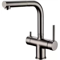 Смеситель для кухни Grocenberg GB4097BG с подключением к фильтру, выдвижным изливом, графит