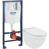 Комплект подвесной унитаз Jaquar Solo SLS-WHT-6953BIUFSM + система инсталляции Grohe 38772001