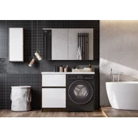 Комплект мебели белый глянец/дуб рустикальный 120 см Акватон Лондри 1A266901LHDR0 + 1A274801LH010 + 1A72843KLH01L + 1A267402LH010